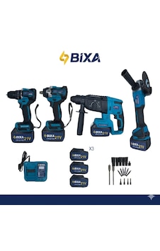 Bixa Kömürsüz Motor Professional 4'lü Set - Akülü Hilti Somun Sıkma Matkap Ve Avuç Taşlama