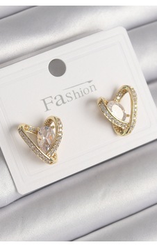 Pirinç Gold Renk Zirkon Taşlı Kalp Model Kadın Küpe 5886 Belirtilmemiş 32241223