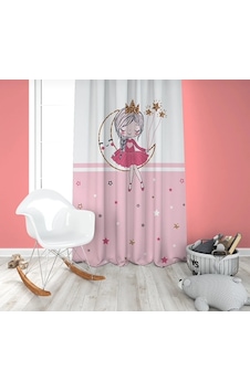 Pembe Şeritli Ayda Oturan Kız Tek Kanat Çocuk Oda Fon Perde Pembe Şeritli Ayda Oturan Kız Tek Kanat Çocuk Oda Fon Perde