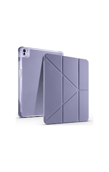 Maks Technology iPad Uyumlu Pro 13 2024 Kılıf Mkst Tri Folding Kalem Bölmeli Standlı Kılıf - Mor Tablet Kılıfı