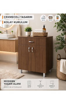 Peak Dizayn 60x58x85 Cm Set Altı Ocak Dolabı 1 Çekmeceli Mutfak Dolabı Ankastre Ocak Alt Modülü Çok Amaçlı Depolama Dolabı Ceviz Peak Dizayn 60x58x85 Cm Set Altı Ocak Dolabı 1 Çekmeceli Mutfak Dolabı Ankastre Ocak Alt Modülü Çok Amaçlı Depolama Dolabı Ceviz