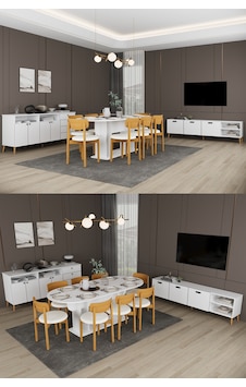 Lüks Yemek Odası Takımı 3 Parça %100 Mdf Konsol Yemek Masası Tv Ünitesi Yt02 Beyaz Lüks Yemek Odası Takımı 3 Parça %100 Mdf Konsol Yemek Masası Tv Ünitesi Yt02 Beyaz