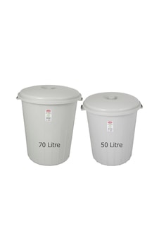 70-50 Lt İkili Takım Plastik Büyük Boy Çöp Kovası Et Kovası Gri