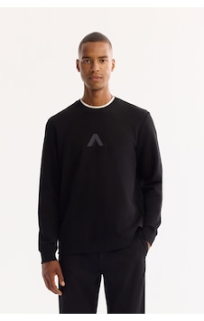 Avva Erkek Siyah Bisiklet Yaka Pamuklu Bi-stretch Baskılı Regular Fit Sweatshirt A52y1305