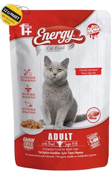 Energy Sığır Etli Yetişkin Islak Kedi Maması 12 x 85 G Energy Sığır Etli Yetişkin Islak Kedi Maması 12 x 85 G