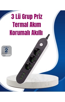 Buğz 3 Usb Çıkışlı Hızlı Şarjlı Anahtarlı Üçlü Priz Buğz 3 Usb Çıkışlı Hızlı Şarjlı Anahtarlı Üçlü Priz