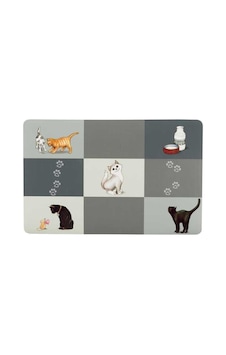 Trixie Kedi Figürlü Mama Ve Su Kabı Servis Altlığı 44x28cm Gri