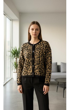 Esa35takı Leopar Desenli Düğmeli Triko Hırka Leopar Esa35takı Leopar Desenli Düğmeli Triko Hırka Leopar