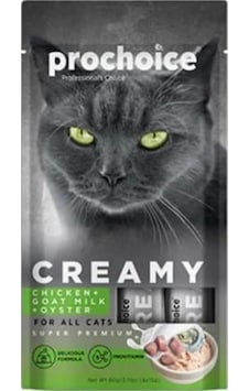 Pro Choice Creamy Tavuklu Keçi Sütlü ve Istiridyeli Sıvı Kedi Ödül Maması 4 x 15 G Pro Choice Creamy Tavuklu Keçi Sütlü ve Istiridyeli Sıvı Kedi Ödül Maması 4 x 15 G