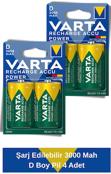 Power Şarj Edilebilir 3000mah D Boy Pil 4 Adet