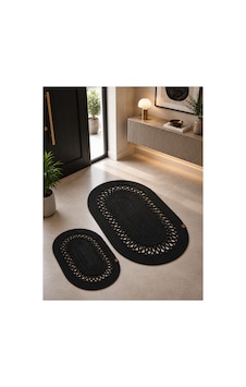 Oval Siyah Örgü Desenli Hasır 2'li Dekoratif Paspas Set 40x60 / 50x80 Siyah Siyah Oval Siyah Örgü Desenli Hasır 2'li Dekoratif Paspas Set 40x60 / 50x80 Siyah Siyah