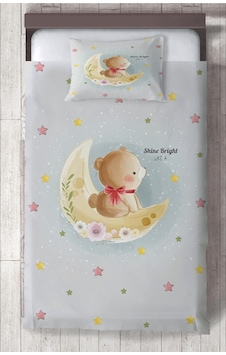 Mekta Home Bebek Ve Çocuk Odası Ay Ve Ayı Desenli Yatak Örtüsü Renkli