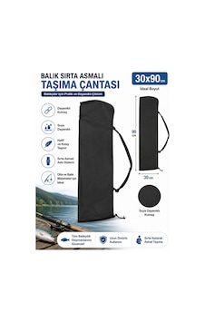 Balık Sırta Asmalı Taşıma Çantası 30x90 Cm Siyah Suya Dayanıklı Olta Ve Balıkçılık Malzeme Çantası
