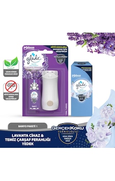 Glade Banyo Cihaz + Yedek Lavanta ve Yedek Temiz Çarşaf Ferahlığı Seti Glade Banyo Cihaz + Yedek Lavanta ve Yedek Temiz Çarşaf Ferahlığı Seti
