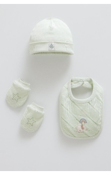 Caramell %100 Pamuk Good Baby 3'lü Takım 50-56 Cm Bere-şapka-eldiven Yeni Doğan Crml.tae2077 Yeşil