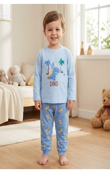 Aden Kids Pamuk Çocuk Uzun Kollu İnce Pijama Takımı  Mavi - Yeşil