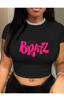 Tarzsokak % 100% Pamuk Kadın Mahsul T-shirt Y2k Pembe Bratz Mektup Baskılı Tişörtlerin O-boyun Sıkı Kıs Siyah Tarzsokak % 100% Pamuk Kadın Mahsul T-shirt Y2k Pembe Bratz Mektup Baskılı Tişörtlerin O-boyun Sıkı Kıs Siyah