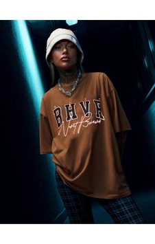 Flood Of Style Kadın Kahverengi Bhvr Baskılı Oversize Bisiklet Yaka Tişört Flood Of Style Kadın Kahverengi Bhvr Baskılı Oversize Bisiklet Yaka Tişört