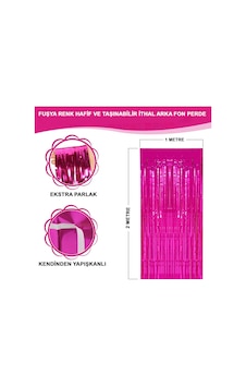 Ekstra Metalize Parlak Saçaklı Arka Fon Perde Fuşya Ekstra Metalize Parlak Saçaklı Arka Fon Perde Fuşya