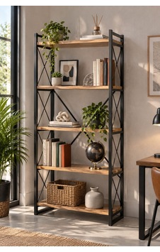 Sulorahome 5 Raflı Metal Kitaplık Ceviz Desenli 180 Cm Sulorahome 5 Raflı Metal Kitaplık Ceviz Desenli 180 Cm