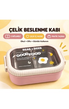 B&d Tek Katlı İki Bölmeli Çelik Beslenme Kabı Pembe B&d Tek Katlı İki Bölmeli Çelik Beslenme Kabı Pembe