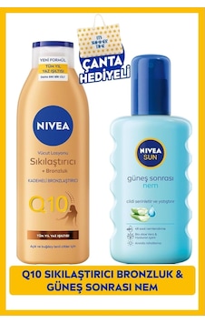 Sun Güneş Sonrası Nemlendirici 200ml Ve Q10 Sıkılaştırıcı Bronzluk Vücut Losyonu 200ml, Çanta Hediye Sun Güneş Sonrası Nemlendirici 200ml Ve Q10 Sıkılaştırıcı Bronzluk Vücut Losyonu 200ml, Çanta Hediye