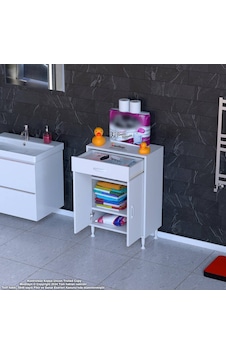 Modilayn Emir 65 X 88 X 32,5 Cm 1 Çekmece 2 Kapak 2 Raf 3 Bölme Çok Amaçlı Banyo & Mutfak Dolabı Beyaz