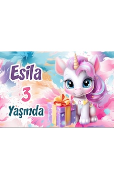 Hediye Ve Unicorn Temalı Doğum Günü Afişi -2 100x150 Cm