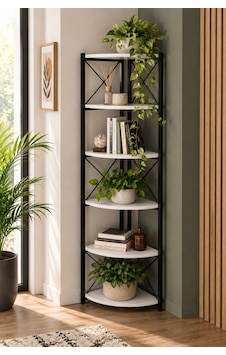 Sulorahome 6 Raflı Köşe Kitaplık Ve Saksılık Standı Beyaz Antrasit Sulorahome 6 Raflı Köşe Kitaplık Ve Saksılık Standı Beyaz Antrasit