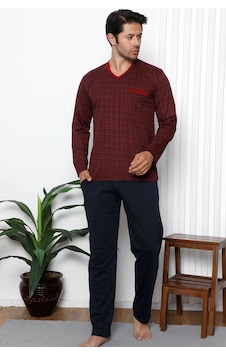 Alimer Erkek Bordo Ekoseli Desen V Yaka Cepli Erkek Pijama Takım EDY1178 Bordo Alimer Erkek Bordo Ekoseli Desen V Yaka Cepli Erkek Pijama Takım EDY1178 Bordo