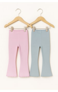 Smile Kids Kız Çocuk 2'li Kaşkorse İspanyol Paça Pantolon Pembe Gri