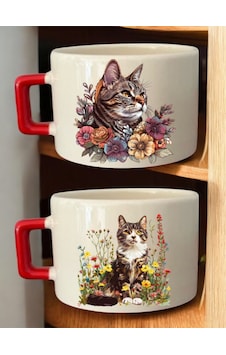 Çiçek Ve Kedi 2'li Kupa Bardak - Tasarım Çay Bardağı, Tasarım Seramik Kupa, Tasarım Kupa Yaptırma Beyaz Çiçek Ve Kedi 2'li Kupa Bardak - Tasarım Çay Bardağı, Tasarım Seramik Kupa, Tasarım Kupa Yaptırma Beyaz