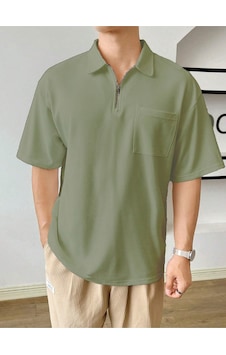 Genius Store Erkek Oversize Polo Yaka Waffle T-shirt Poloyaka-fermuarlı Haki Genius Store Erkek Oversize Polo Yaka Waffle T-shirt Poloyaka-fermuarlı Haki