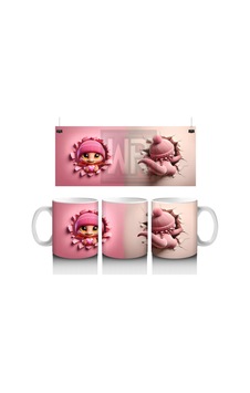 Pembe Bereli Sevimli Ejderha Karakteri - Baskılı Kahve Kupası Renkli Pembe Bereli Sevimli Ejderha Karakteri - Baskılı Kahve Kupası Renkli