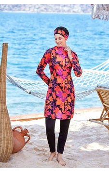 Fulla Moda Desenli 4 Lü Tesettür Mayo Turuncu