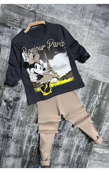 Miniğimin Cicileri Mnn Paris Desen Fitilli Kız Çocuk Taytlı Takım - Bej Miniğimin Cicileri Mnn Paris Desen Fitilli Kız Çocuk Taytlı Takım - Bej