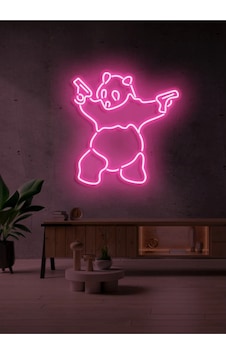 Panda Figürlü Neon Tabela Pembe Panda Figürlü Neon Tabela Pembe