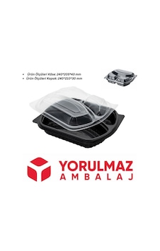 3 Bölmeli Kapaklı Mikrodalga Yemek Kabı 50 Adet Siyah 3 Bölmeli Kapaklı Mikrodalga Yemek Kabı 50 Adet Siyah