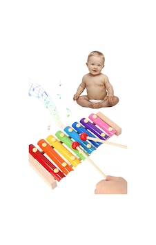 Bebek Ahşap Müzik Aleti 8 Nota 8 Ton 8 Tuşlu Oyuncak Selefon Ahşap 8 Notalı Ksilofon