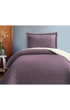 Washed Soft Çift Renkli Tek Kişilik Yatak Örtüsü Seti Mürdüm-krem