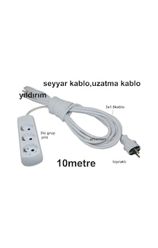 Seyyar Kablo Uzatma Kablo Ara Kablo 10 Metre 3 Lü Grup Priz