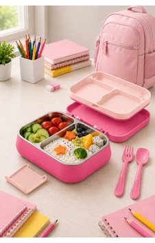 Emilahome Happii Beslenme Kabı Çelik Bölmeli Sızdırmaz Pembe - 865593897 Pembe
