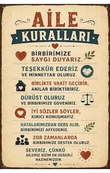 Aile Kuralları Retro Mdf Tablo Vintage Dekoratif Duvar Yazısı 20x30 Cm Aile Kuralları Retro Mdf Tablo Vintage Dekoratif Duvar Yazısı 20x30 Cm
