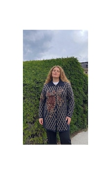 Onno Style Women Büyük Beden Ekose Gül Pike Desenli Çelik Örgü Kadın Triko Kaban Lacivert Onno Style Women Büyük Beden Ekose Gül Pike Desenli Çelik Örgü Kadın Triko Kaban Lacivert