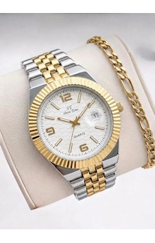 Erkek Takvimli Gold Kol Saati Çok Renk Seçenekli Çelik Kordon Quartz Mekanizmalı Lüks Erkek Saat + Bileklik Hediyeli Beyaz Erkek Takvimli Gold Kol Saati Çok Renk Seçenekli Çelik Kordon Quartz Mekanizmalı Lüks Erkek Saat + Bileklik Hediyeli Beyaz
