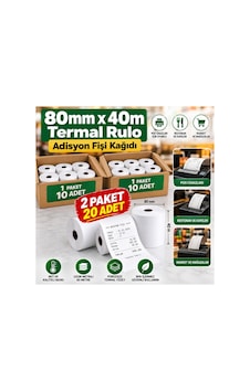 80x40 Adisyon Fişi Adisyon Kağıdı Yazıcı Rulosu Termal Rulo 2 Paket 20 Adet 80x40 Adisyon Fişi Adisyon Kağıdı Yazıcı Rulosu Termal Rulo 2 Paket 20 Adet