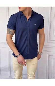 Modefendi Slim Fit Pamuk Örme Polo Yaka Kısa Kollu Gömlek Lacivert