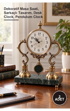 2 Adet Mermer Sarkaçlı Masaüstü Saat Dekoratif Masa Saati, Sarkaçlı Tasarım, Desk Clock, Pendulum Clock 2 Adet Mermer Sarkaçlı Masaüstü Saat Dekoratif Masa Saati, Sarkaçlı Tasarım, Desk Clock, Pendulum Clock