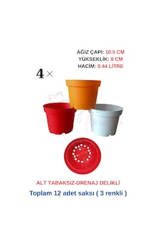 12 Adet 3 Renkli Plastik Saksı (10.5 CM.LİK) Alt Tabaksız 12 Adet 3 Renkli Plastik Saksı (10.5 CM.LİK) Alt Tabaksız