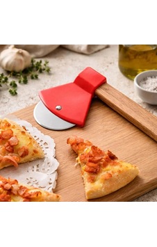 Pizza Kesici - Balta Tasarımlı - Ahşap Saplı - Paslanmaz Çelik Bıçaklı Çok Renkli